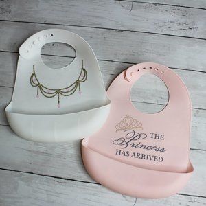 Little Treasure Baby Girl Silicone Feeding Bib Lot One Size Princess Pink